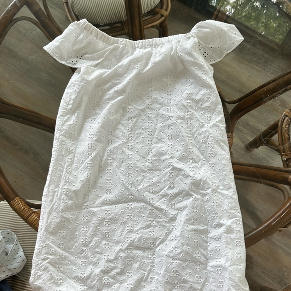 White eyelet off the shoulder dress by J crew
